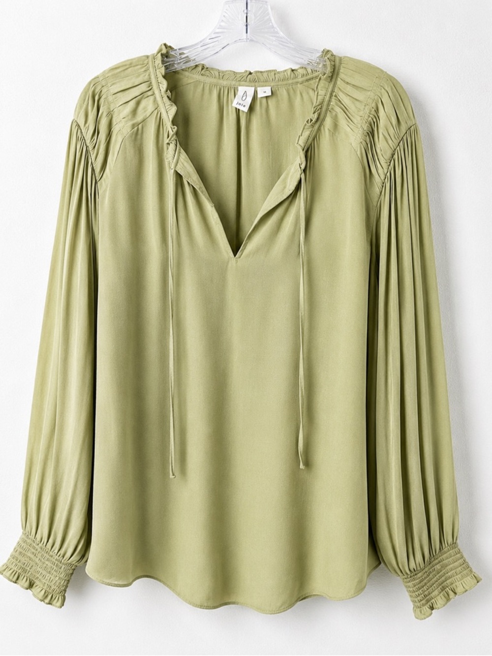 Joie Sage Green Satin Blouse Pleated Sleeve Boho Top Plus 1X
